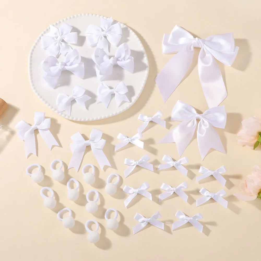 30Pcs/set Back To School Hair Bows Clip Hairband Set for Girls Navyblue White Ribbon Hair Clips Hair Rope Kids Hair Accessories