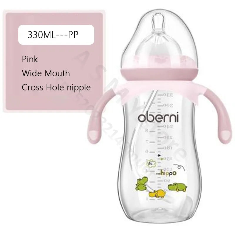 Oberni Anti Colic Wide Neck Baby Bottle 270ml 330ml With Handle For Easy Feeding