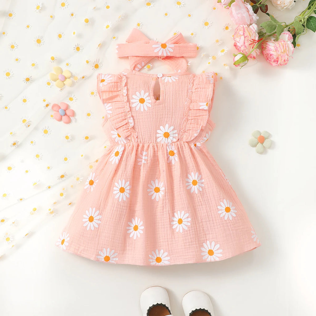 Summer  0-1 Years  Old  Infant  Baby Girls Daisy Print  Fashion  Sleeveless  Casual  Dresses