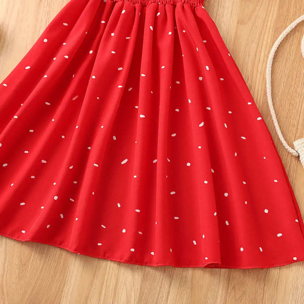 Girls Heart Print Puff Sleeve Dress – Summer Bow Princess Dress for Kids Ages 2-8, Cute Toddler Party & Daily Wear