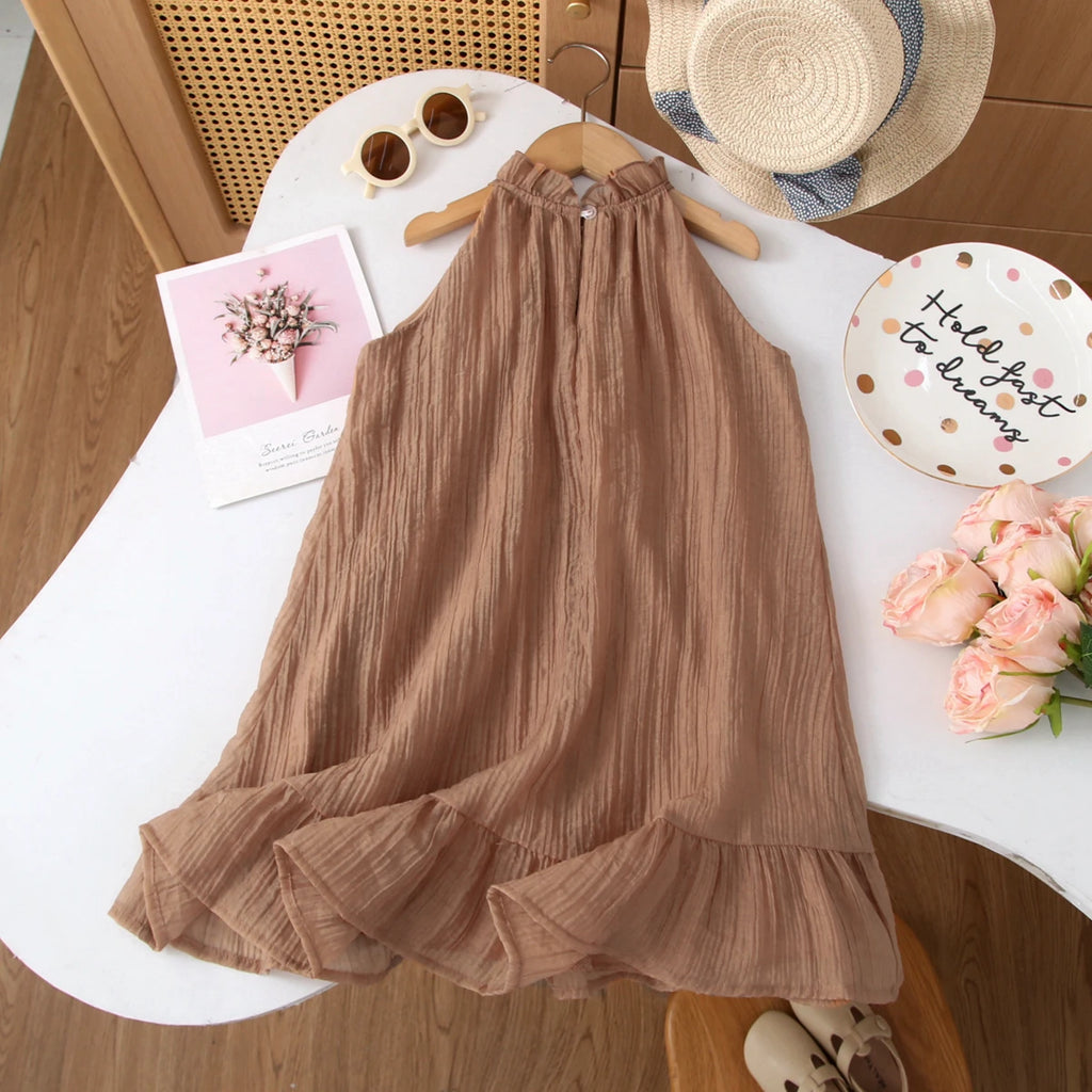 Humor Bear Summer Girl's Dress Solid color retro-style halter sleeveless Fashion Princess Dress Casual Dresses For Girls