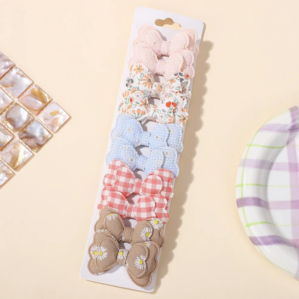 BABY BOWS 10Pcs Lot Candy Colorful Bowknot Hair Clips Cotton Printed for Girls Kids Bangs
