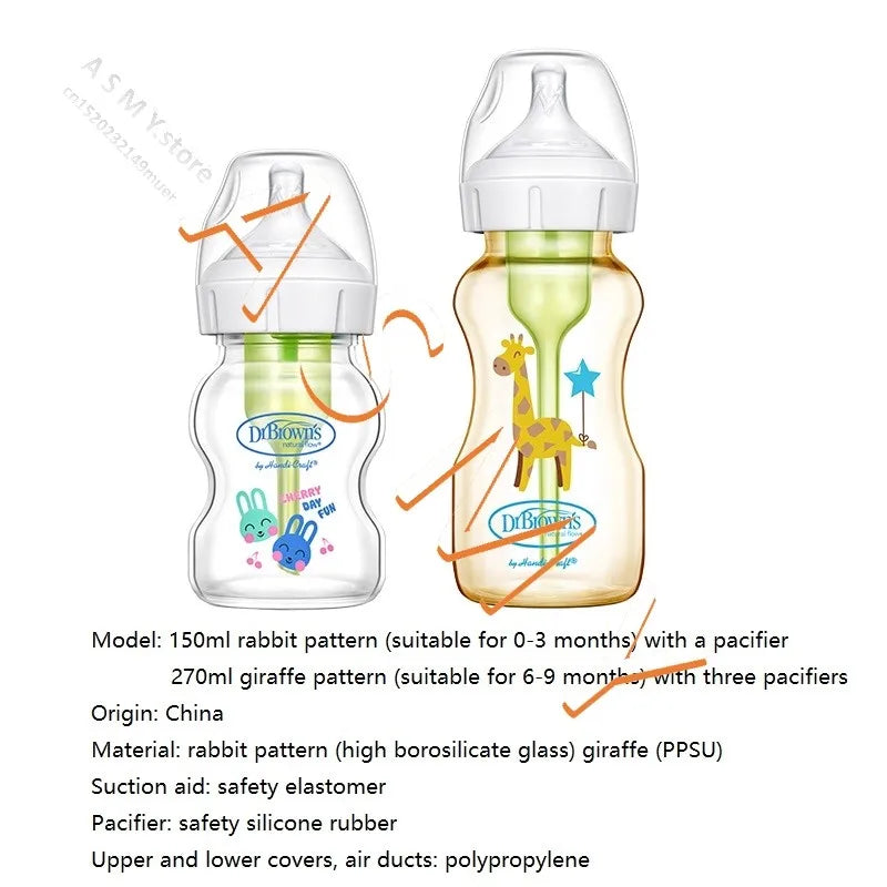 NEW Dr. Brown's glass bottle drbrowns newborn glass bottle baby PPSU bottle anti-flatulence