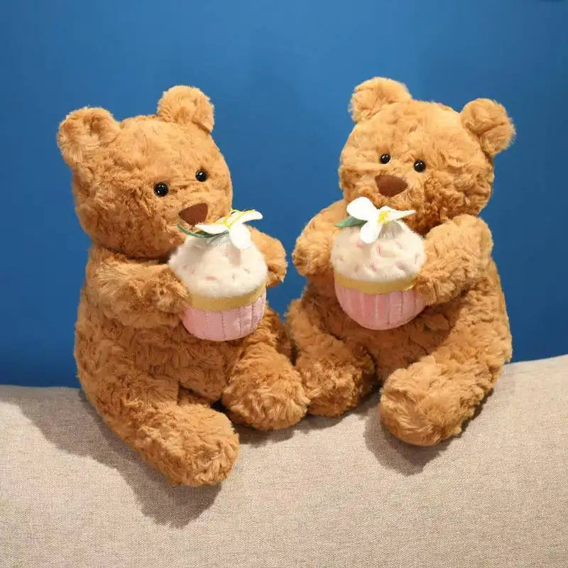 Kawaii Healing Cake Bear Doll Pillow - Cartoon Anime Stuffed Plush Toy Cute Birthday Gift for Children Fun Soft Doll