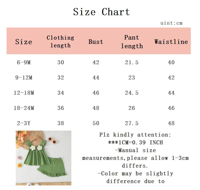 Summer Baby girl Set with Ruffled Knitted Flower Top and Shorts Fashion Suit suitable for Cute Female Babies aged 0-3 Years old