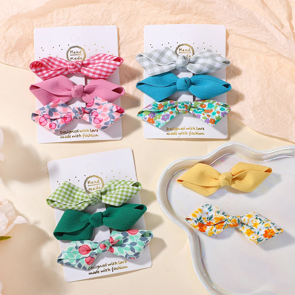 3Pcs Fresh Printing Hairpins Colorful Bowknot Hairclips for Girls Travel Party Dress Up Headwear Kids Hairgripes