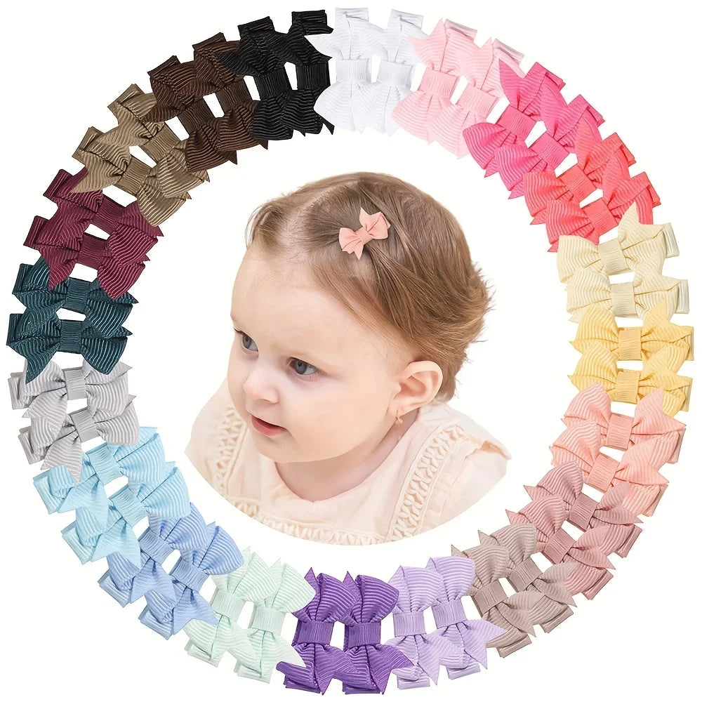 40Pcs 1.57inch Girls' Solid Bow Hair Clips Cute Mini Grosgrain Ribbon Bowont Hairpins Barrette for Kids Hair Accessories