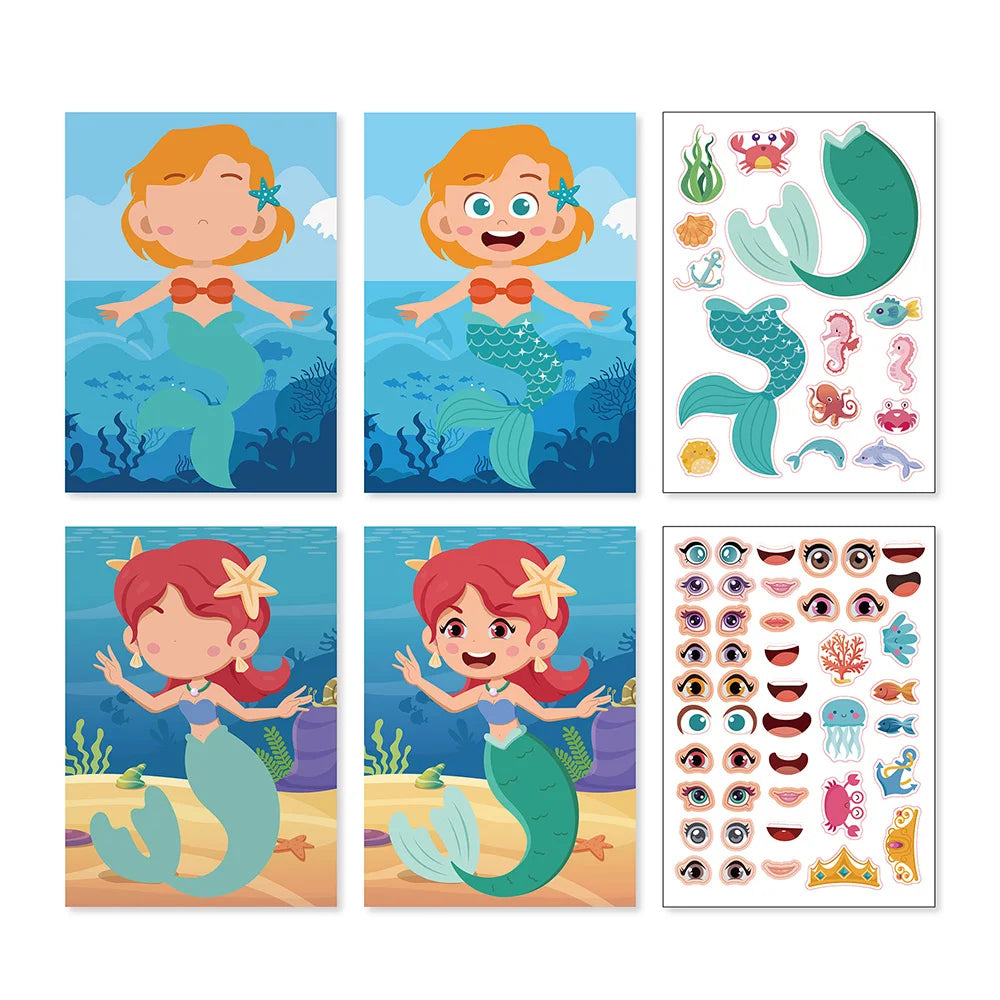 Make a Face DIY Animal Princess Dinosaur Jigsaw Stickers Kids Puzzle Games Funny Cartoon Educational Craft Stickers Toy For Baby