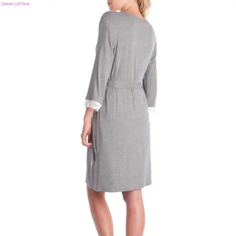 D0JC Breathable Pajama Dress Pregnancy Clothes Maternity Robe Nightgown Sleepwear
