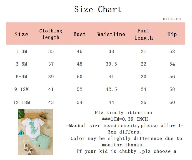 Newborn Baby boy casual Set Cartoon Dinosaur Short sleeved+Shorts Two-piece Set 0-18 Months Cute Boys Summer Clothing