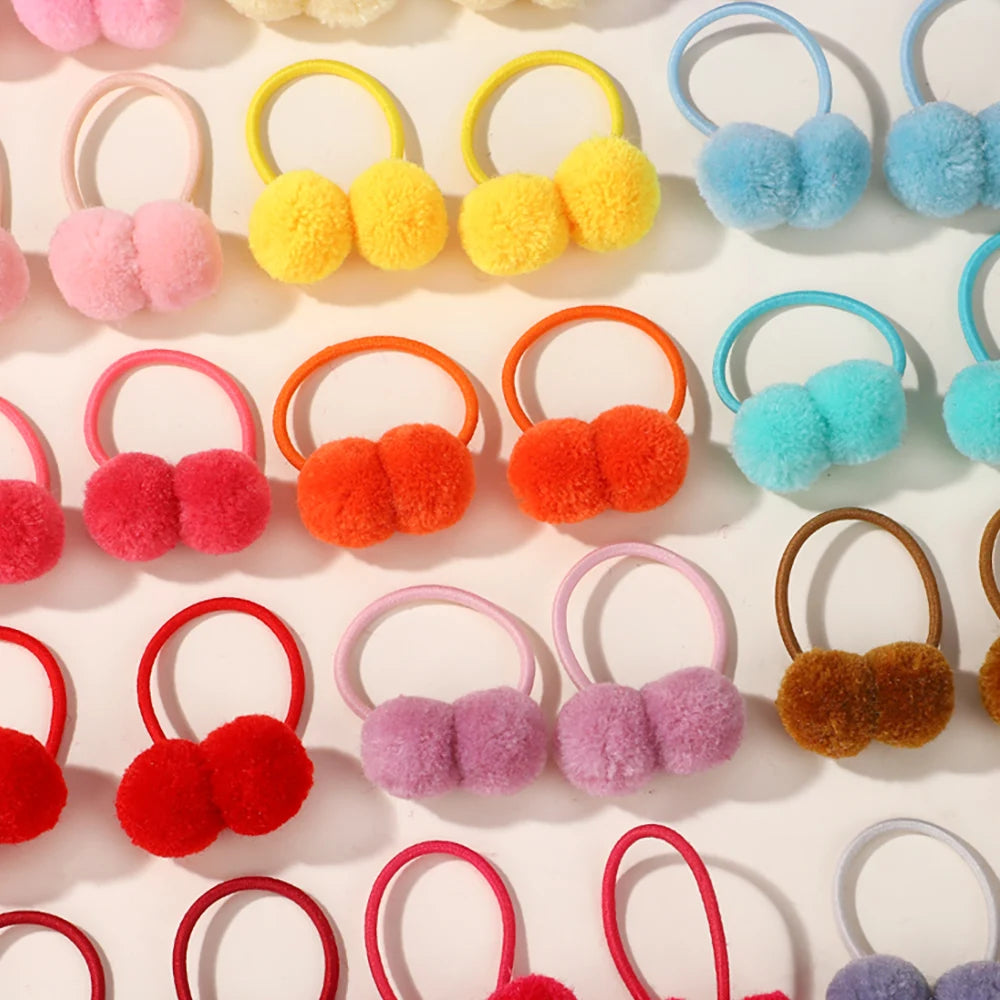 20/40pcs Double Plush Ball Elastic Hair Bands for Kids Girls Colorful Hair Ropes Ties Ponytail Rubber Bands Hair Accessories