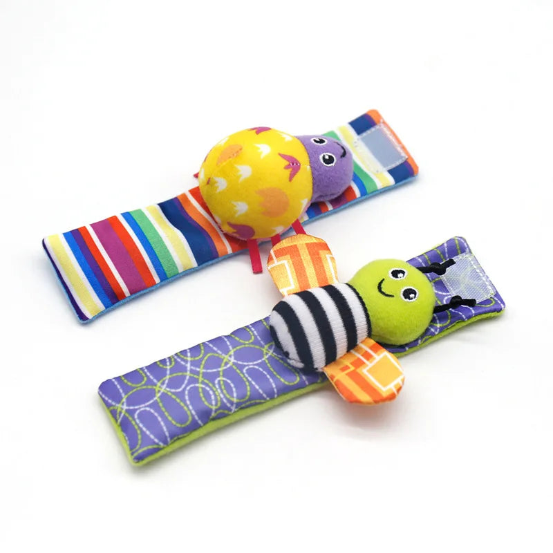 4Pcs Baby Toy 0-12 Months Baby Rattles Toys Animal Socks Wrist Strap +Rattle Baby Foot Socks Bug Wrist Strap Toddler Socks