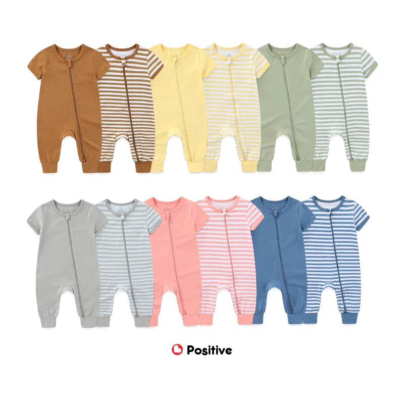 2-Pack Simple Fashion Baby Unisex Jumpsuits Summer Short Sleeve Newborn Boy Girl Zipper Rompers 0-24 Months Infant Clothes