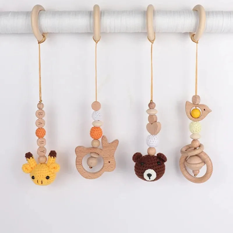 Baby Play Gym Frame Wooden Beech Activity Gym Frame Stroller Hanging Pendants Toys Teether Ring Nursing Rattle Toys Room Decor