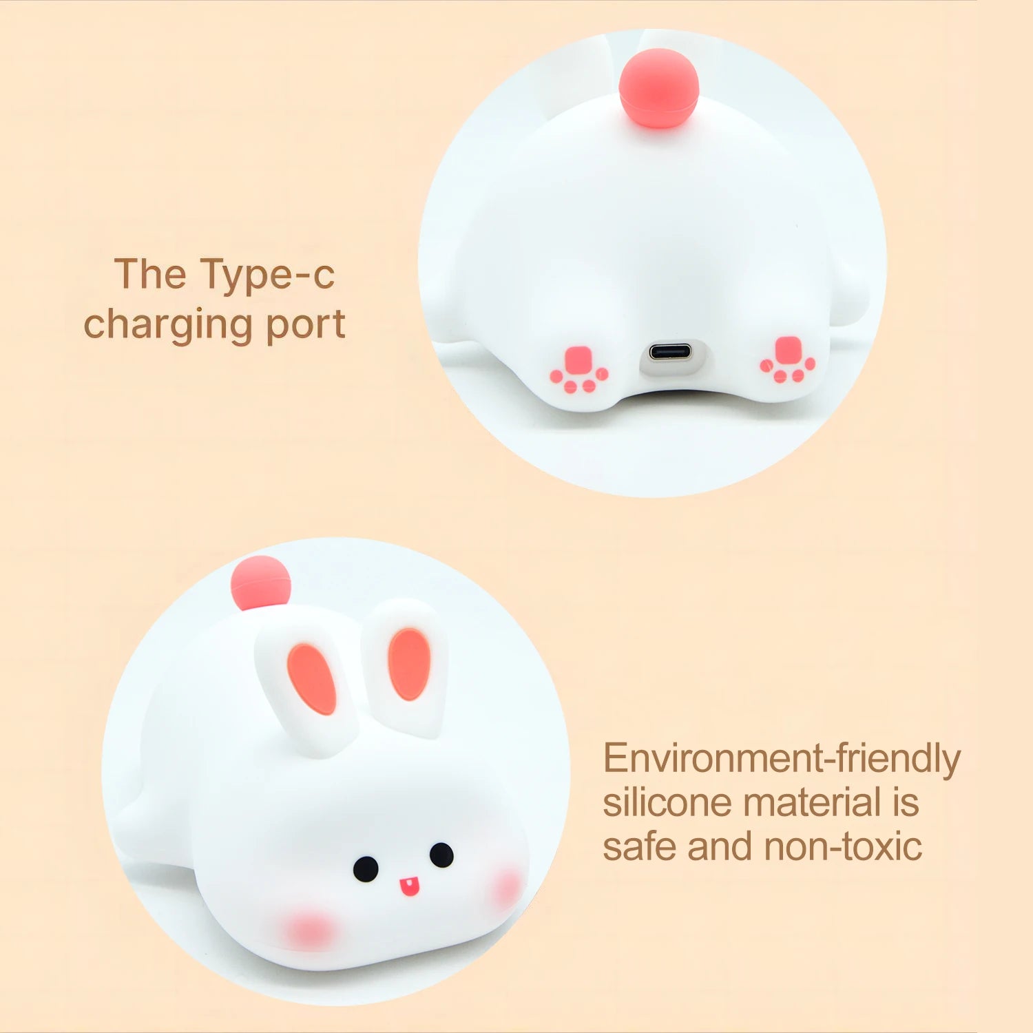 Cute LED Night Light Panda Sheep Rabbit Silicone Nightlights USB Rechargeable For Bedroom Decoration Kids Birthday Gift