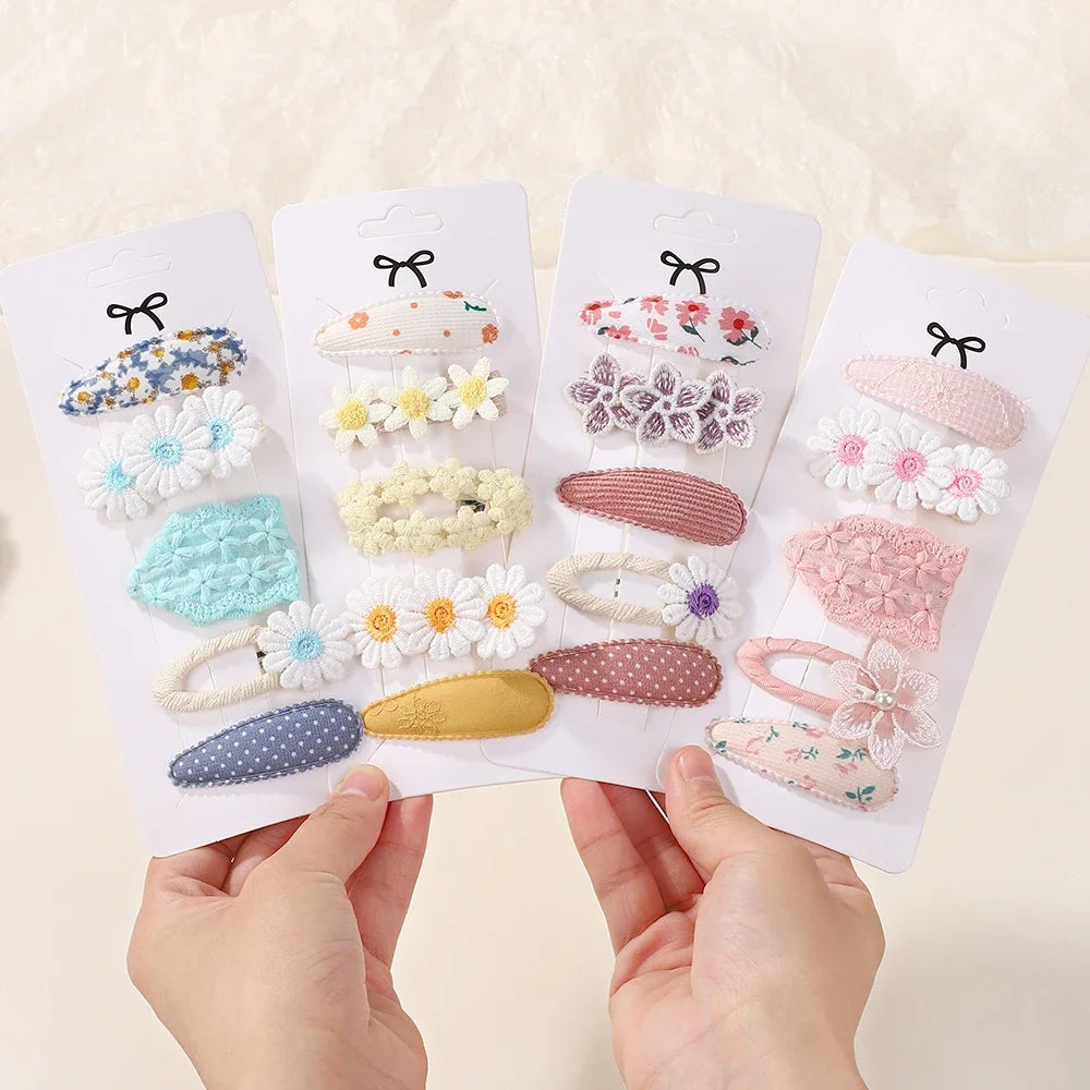 5Pcs/lot Girls Lovely Hair Clips Set Embroidered Bangs Barrette Ins Style Daisy Hairpin Kids Hairgripes Accessories