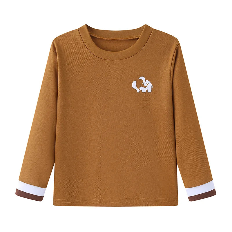 1/3 Piece Autumn And Winter Children's Solid Color Small Logo Fashionable Long Sleeved T-shirt Boys And Girls Round Neck Shirt