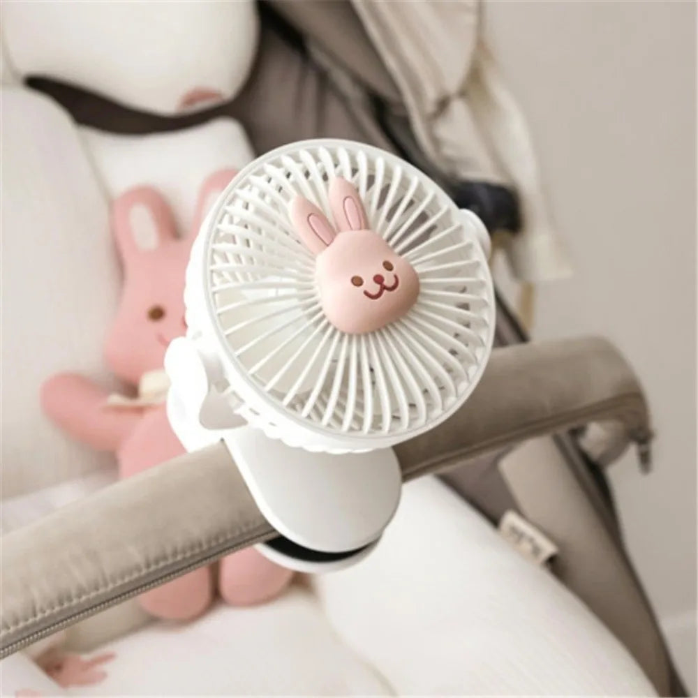 3 Speeds Cart Stroller Fan Bear Lithium Battery Portable Outdoor Fan Noiseless USB Rechargeable for 3.7V1200mAh