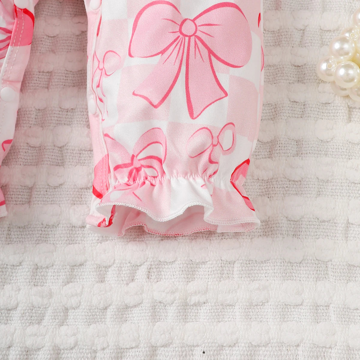 Newborn Baby girl Bodysuit Ruffled edges Bow print Bodysuit for 0-18 Months Cute Baby girl Spring and Autumn Crawling Clothes