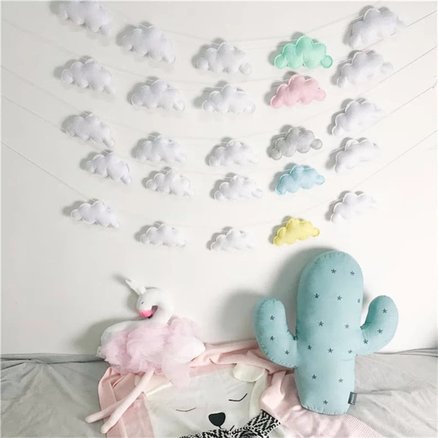 2Pc Ins Nordic Felt Cloud String Wall Hanging Home Room Decoration Bed Tent Bed Curtain Matching Room Decoration Hanging Decorations Holiday Wall Decoration Hanging Decorations