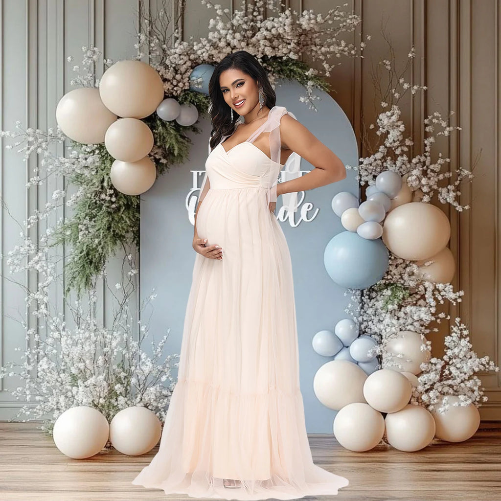 Maternity Summer Photography Dress Sleeveless Off Shoulder Soft Tulle Women Pregnancy Gown for Baby Shower Photoshoot
