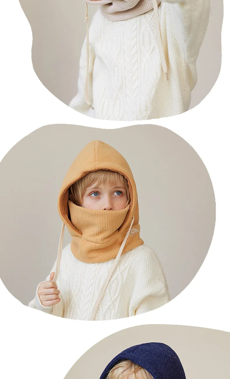 Children Winter Hat Scarf Mask One-piece Ears Neck Warmer Kids Bonnet Hats for Skiing Fleece Lining Child Girls Boys Cap 4-10Y