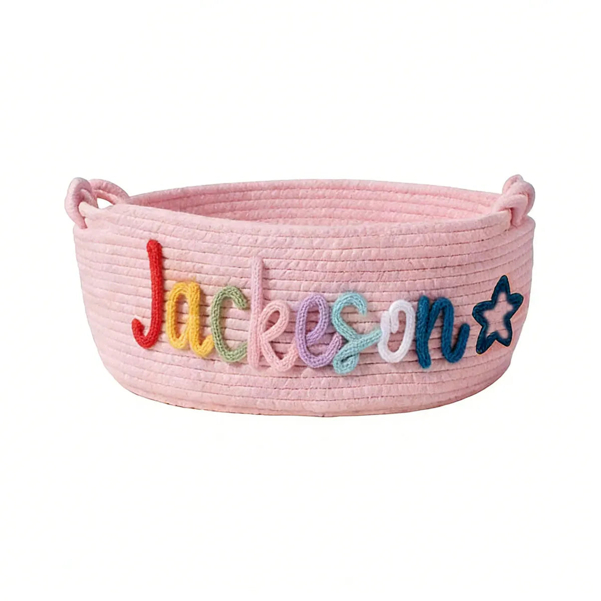 Personalized Woven Storage Basket with Letter – Custom Star Sun Moon Gift Basket