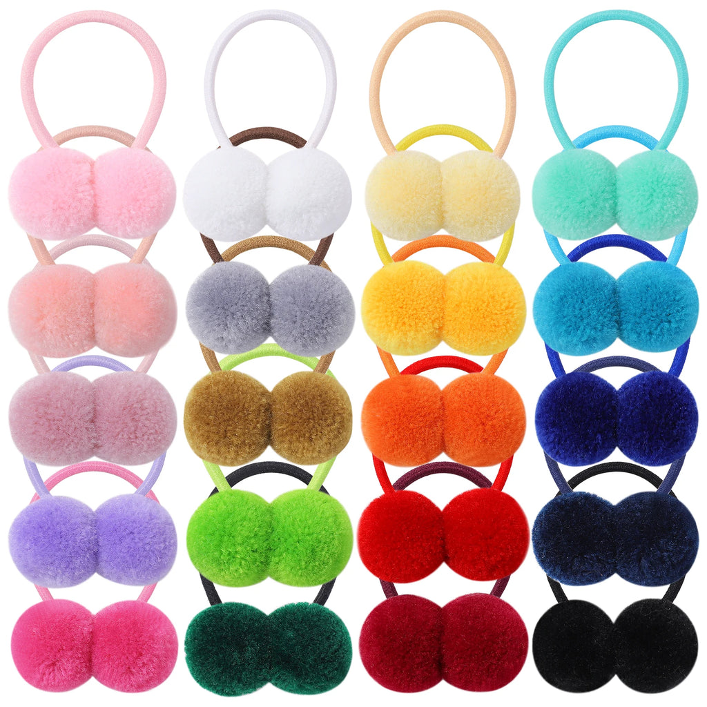 20/40pcs Double Plush Ball Elastic Hair Bands for Kids Girls Colorful Hair Ropes Ties Ponytail Rubber Bands Hair Accessories
