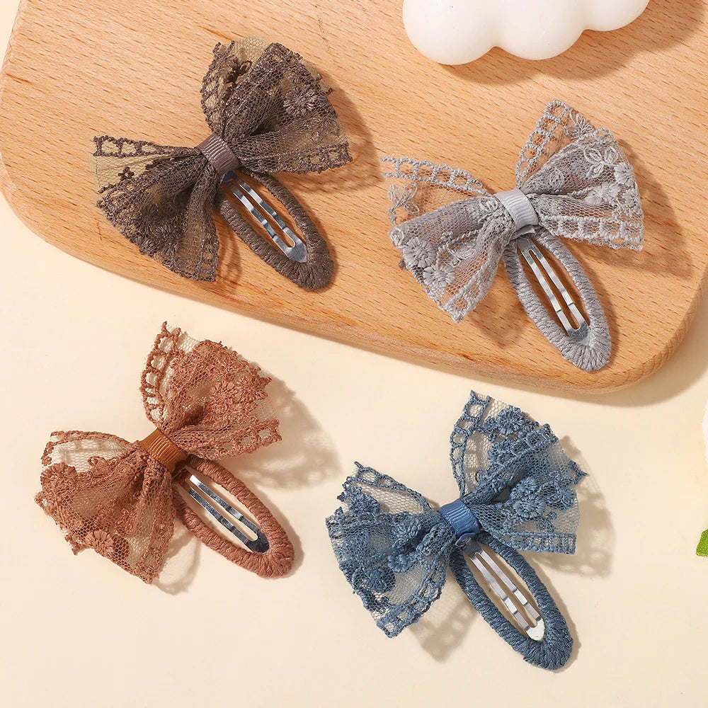 10Pcs Random Color Lace Hairclips Bowknot Handmade Hairgripes for Girls Hair Bang Boutique Barrette
