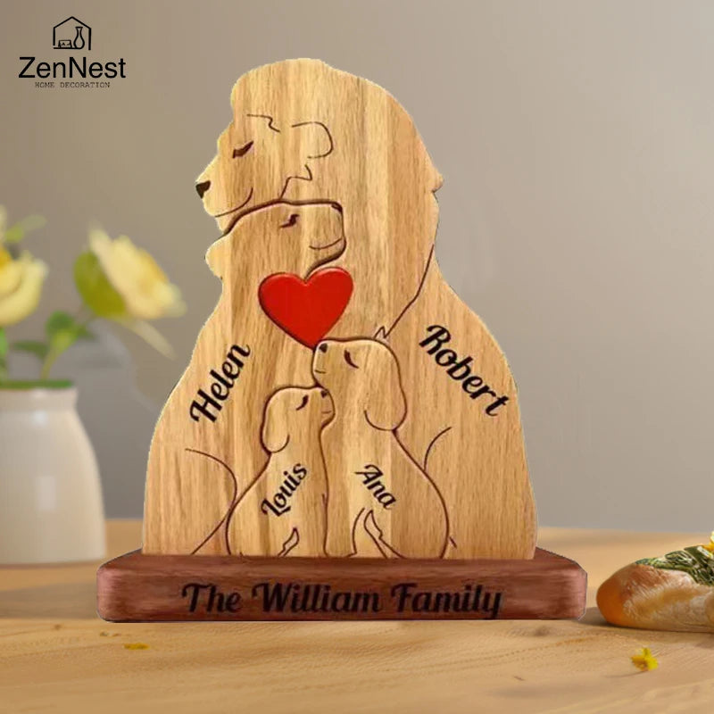 Personalized Wooden Lion Family Puzzle Ornament – Custom Name Family Christmas Decoration