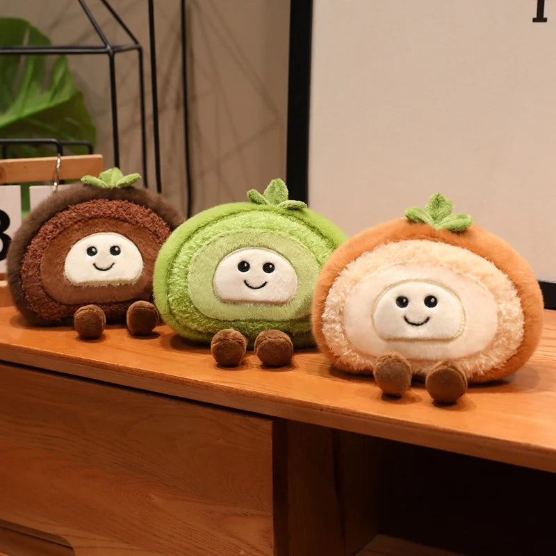 New Kawaii Smile Swiss Roll Plush Toys Soft Stuffed Cartoon Dessert Doll Delicate Mini Desktop Decor Lovely Gift To Girlfriend