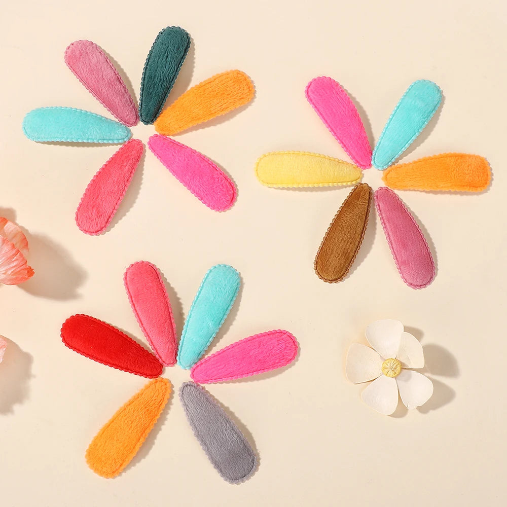 50PCS random colors waterdrop hair BB clips for girls hair bangs Cute fuzzy felt cloth alloy hair clip kids headdress