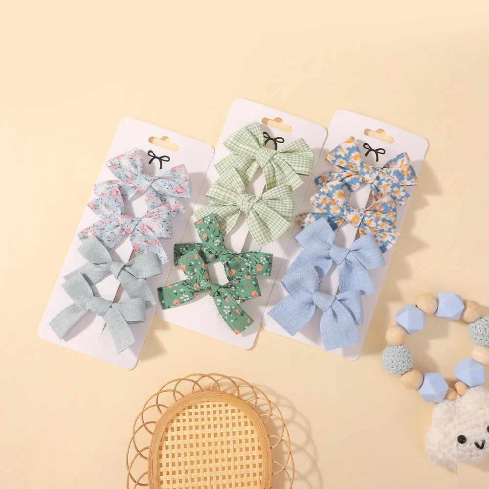 4Pcs/Set Baby Girls Hair Accessories Sweet Plaid Flowers Lace Bows Hair Clips Lovely Ins Hairpin Barrette Headwear