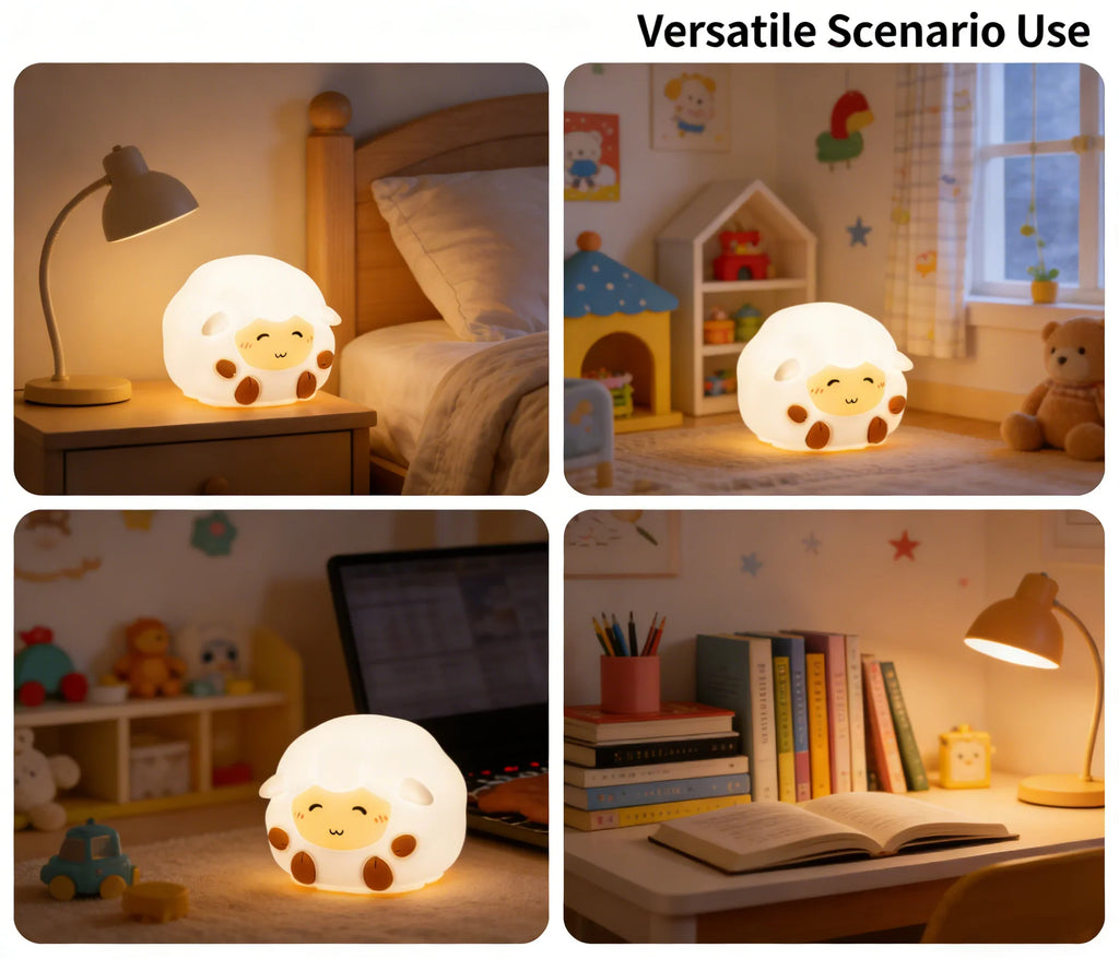 Cute Silicone Sheep Patting LED Night Light USB Rechargeable Dimmable Eye-Friendly Lamp for Kids Bedroom Decor Birthday Gift