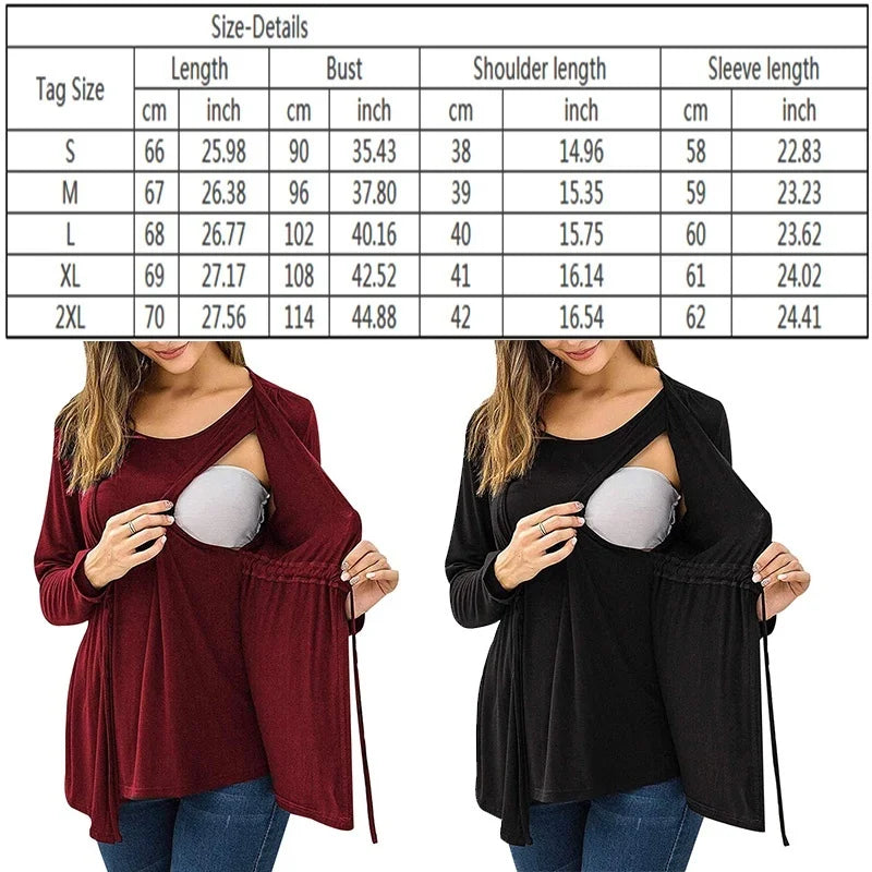 Women Maternity Clothes Long Sleeve Double Layer Nursing Tops T-shirt Breastfeeding Pregnancy Clothes Gestante Roupas