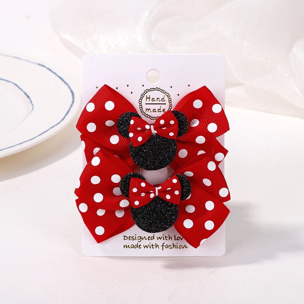 3.9 Inch Big Bows Hair Clips For Little Girls Cartoon Polka Dot Headdresses Set 2Pcs Lot