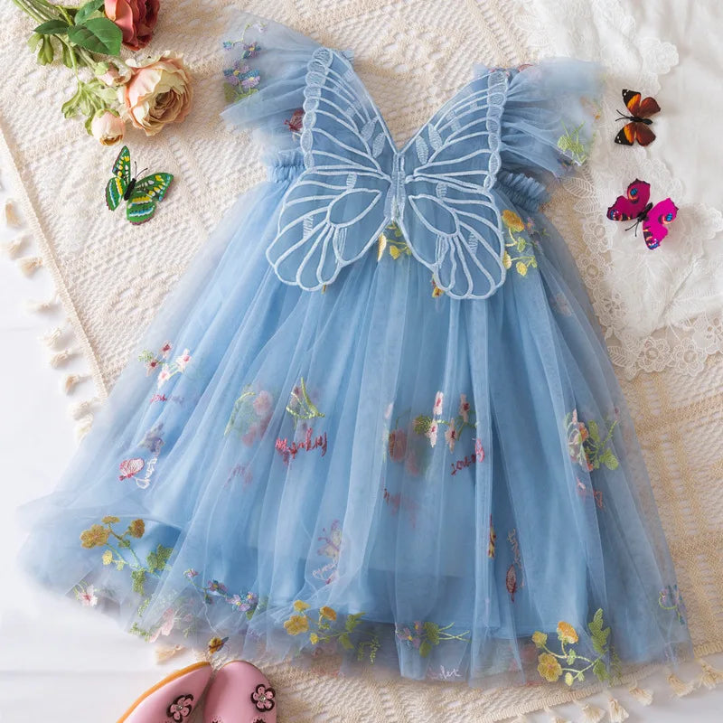 Summer New Cute Butterfly Chiffon Baby Girl Dress, Princess Style Children'S Clothing (9 Months -4 Years Old)