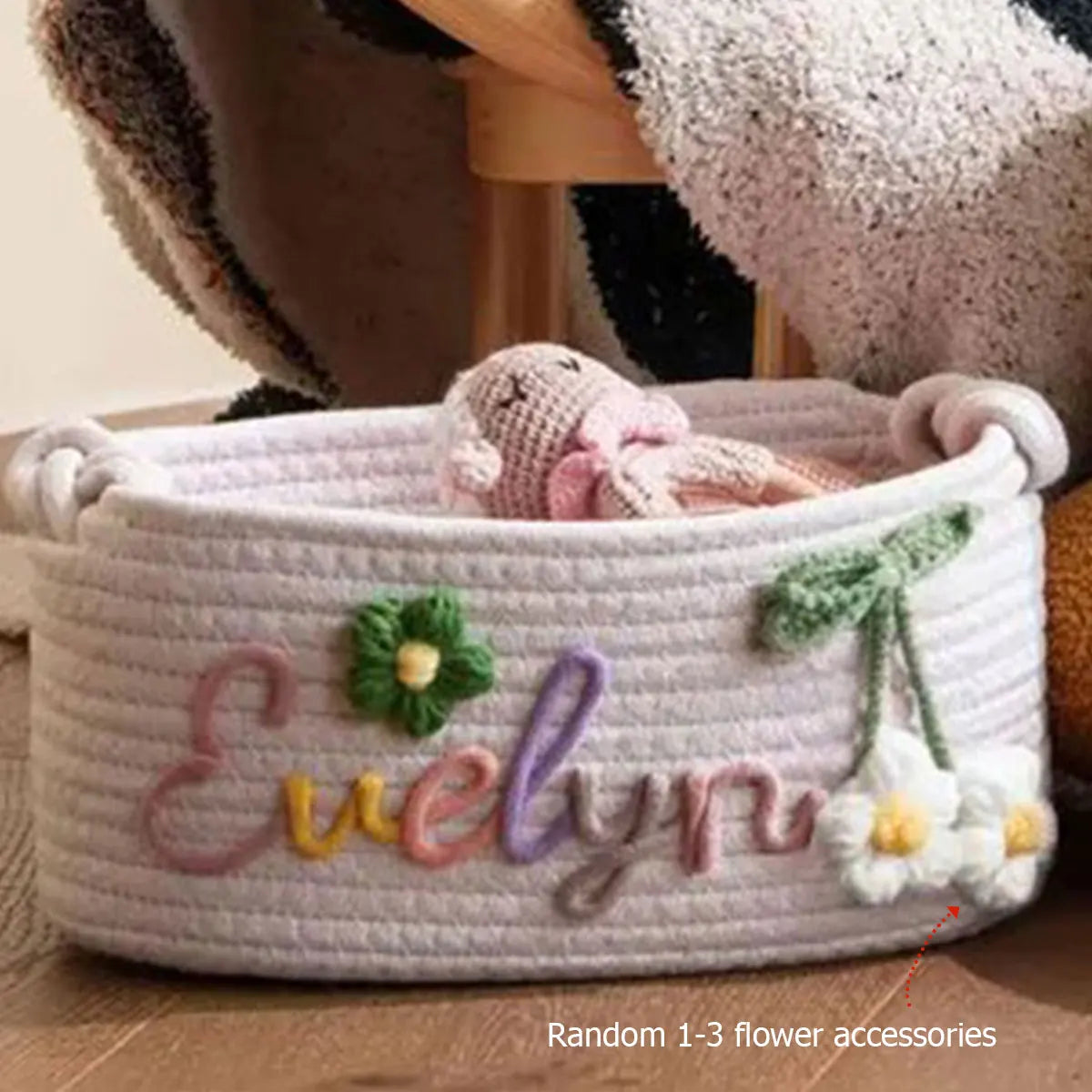 Personalized Cotton Rope Storage Basket with Letter – Handmade Gift & Easter Basket