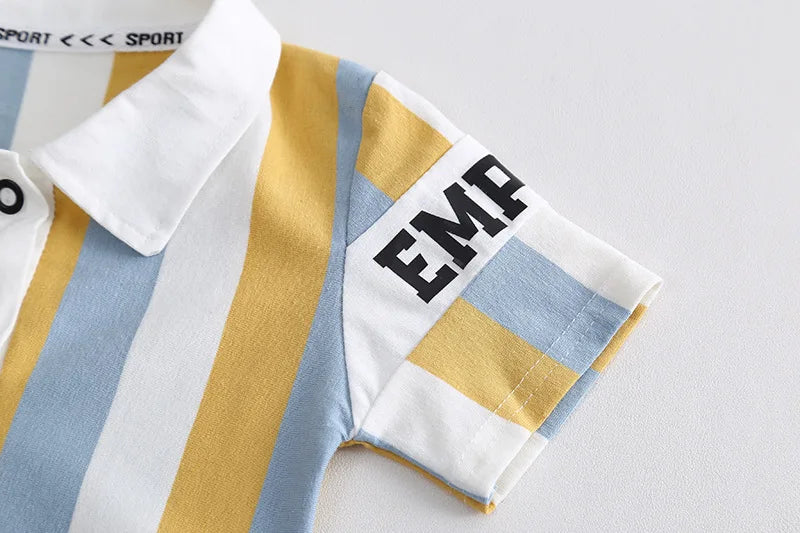 ‌New Boys Cotton Striped Shorts Set 2-Piece Summer Outfit Fashion Short Sleeve Casual Playwear Stylish Kids Clothing‌