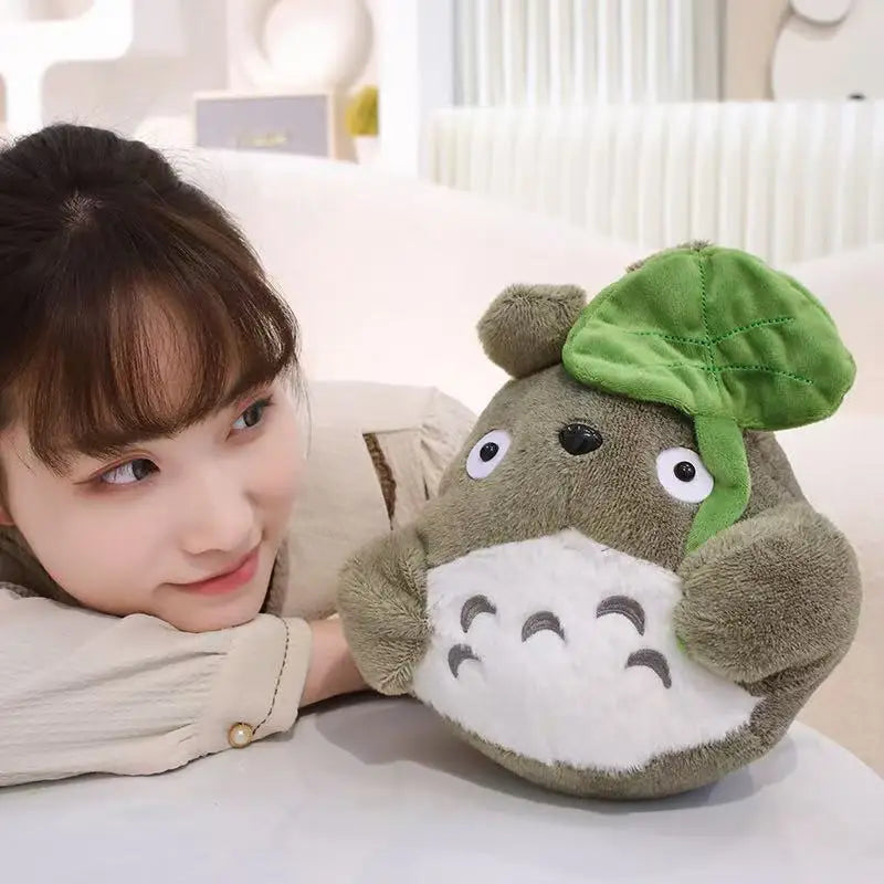 Hot Cartoon Totoro Hold Lotus Leaf Plush Toy Kawaii Japanese Style Figure Doll Stuffed Chinchilla Plushies Birthday Gifts Girl