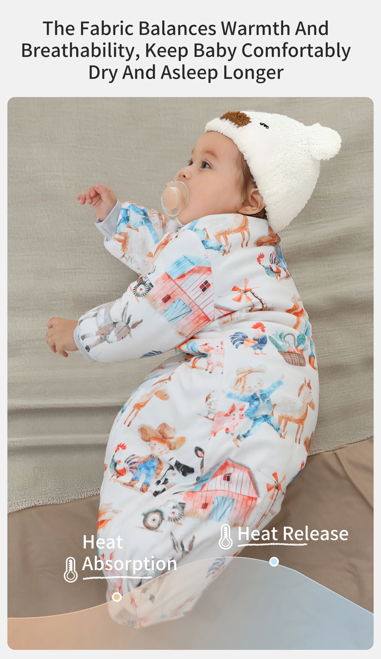 INSULAR Baby Cartoon Split-Leg Sleep Sack with Detachable Sleeves, 100% Cotton Thickened Winter & Autumn Toddler Sleeping Bag