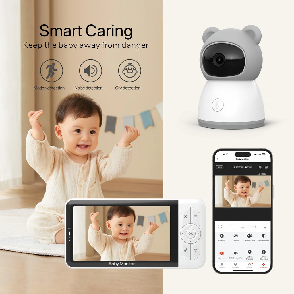 Tuya Smart Baby Monitors camera  5"1080P Display Temperature Detection APP View Control Baby Nanny 2-Way Audio Baby Cam