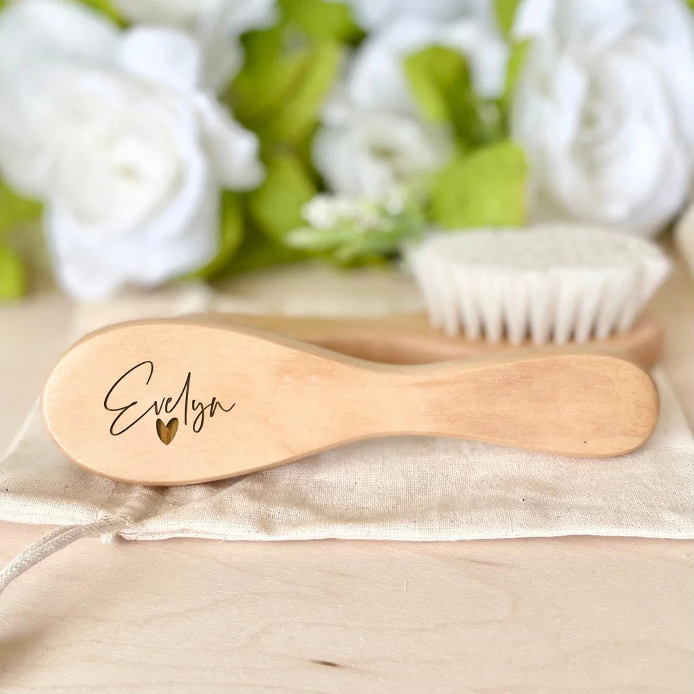 Personalized Baby Hair Brush – Custom Name Wooden Newborn Grooming Gift