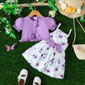 Baby girl Summer Dress Set Beautiful Purple Printed Suspender Dress+Ruffled shawl 2Pcs/set suitable for cute baby girls 0-3Years