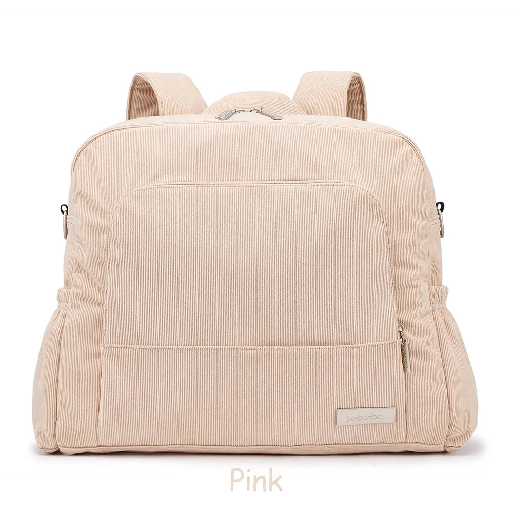 Soboba Corduroy Fabric Diaper Backpack for Moms with Large Capacity and Practical Design