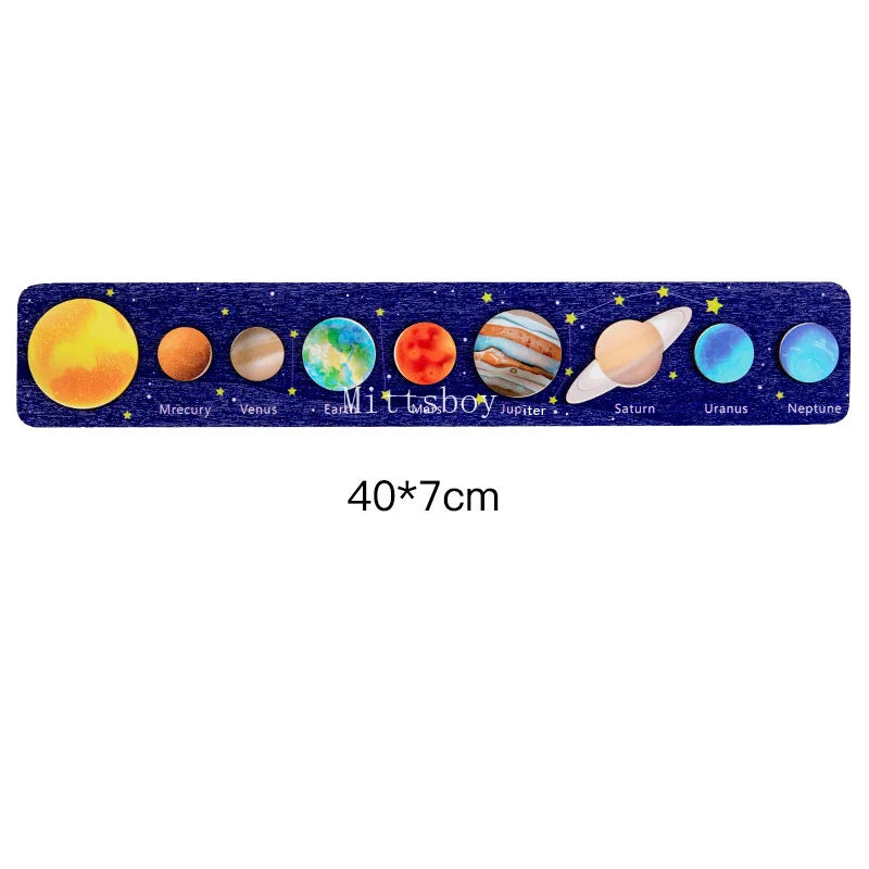 Montessori Wooden Solar System Jigsaw Puzzle Eight Planets Educational Toy For Cognitive Learning