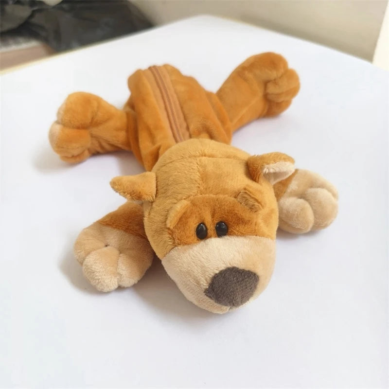 Kapibala Plush Pen Case Xl for Kids Cartoon Elephant and Lion Storage Bag for Pens with Large Capacity