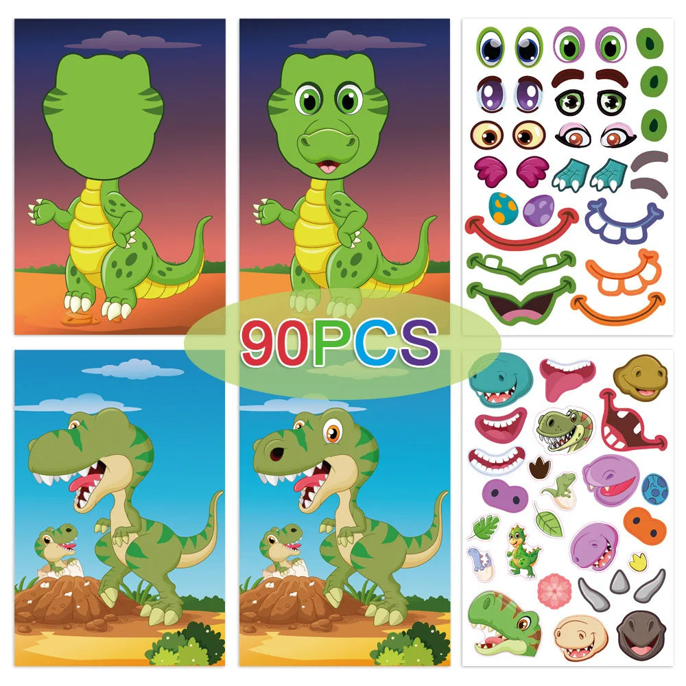 Make a Face DIY Animal Princess Dinosaur Jigsaw Stickers Kids Puzzle Games Funny Cartoon Educational Craft Stickers Toy For Baby