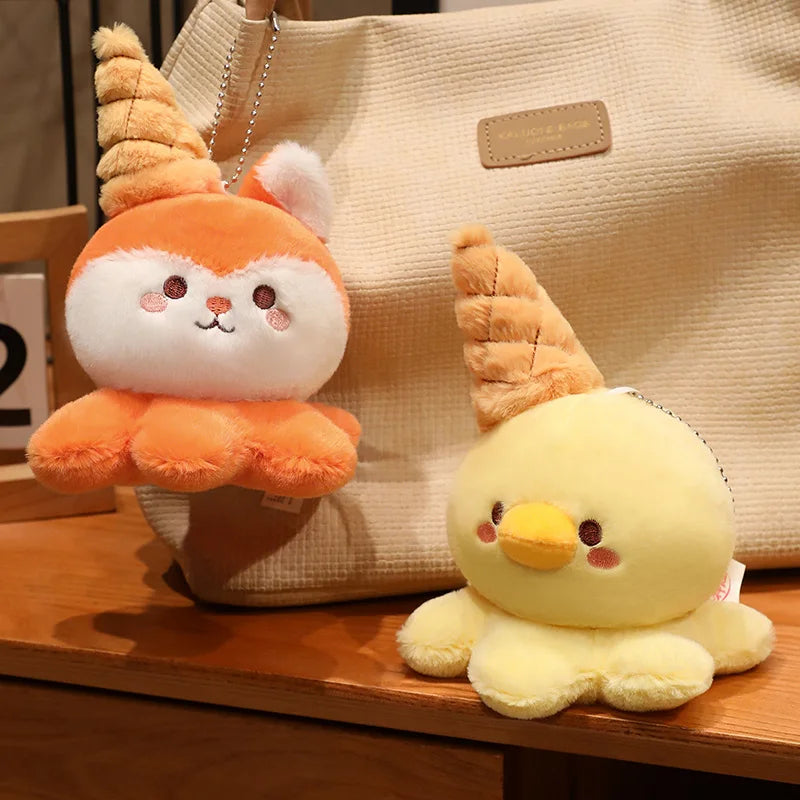 Hot 1pc 15cm Ice Cream Octopus Small Animal Plush Doll Head Sweet Cone Decor Seal Duck Rabbit Fox Toy Backpack Child Friend Gift