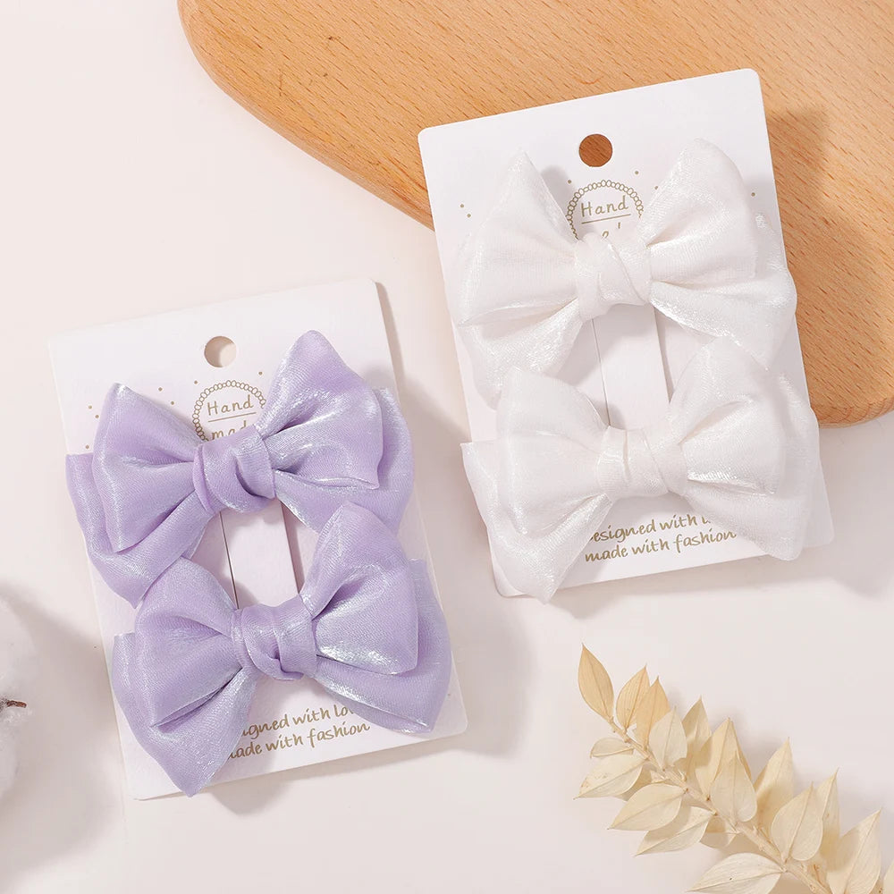 2Pcs/lot Princess Chiffon Bow Ponytail Hair Clips Girls Kids Hair Jewerly Hairpin Barrettes Fashion Hair Accessories